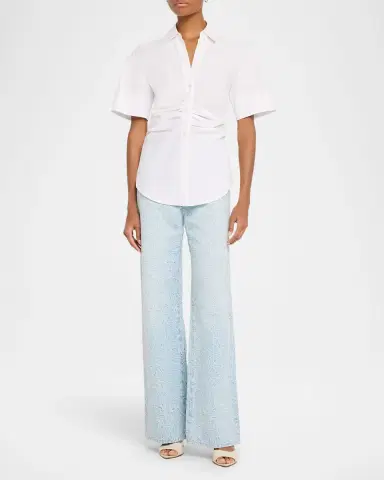 Veronica Beard Ruched Button-Down Stretch Cotton Shirt | Thumbnail 2 Veronica Beard Ruched Button-Down Stretch Cotton Shirt | Thumbnail 2