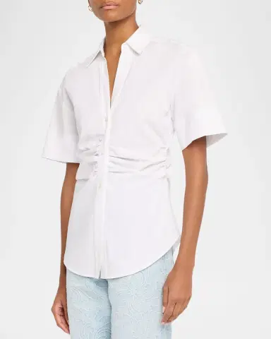 Veronica Beard Ruched Button-Down Stretch Cotton Shirt | Thumbnail 4 Veronica Beard Ruched Button-Down Stretch Cotton Shirt | Thumbnail 4