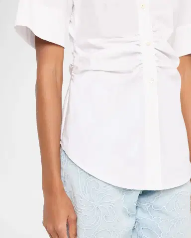 Veronica Beard Ruched Button-Down Stretch Cotton Shirt | Thumbnail 5 Veronica Beard Ruched Button-Down Stretch Cotton Shirt | Thumbnail 5