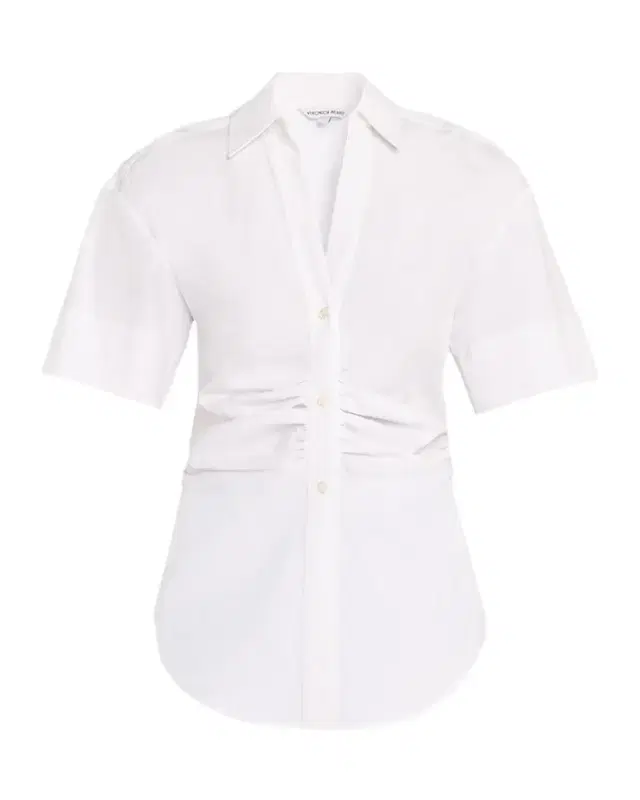 Veronica Beard Ruched Button-Down Stretch Cotton Shirt