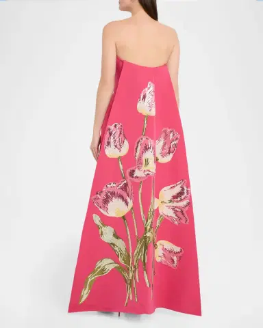 Amsale Strapless Sequined Floral Cape Column Gown | Thumbnail 3