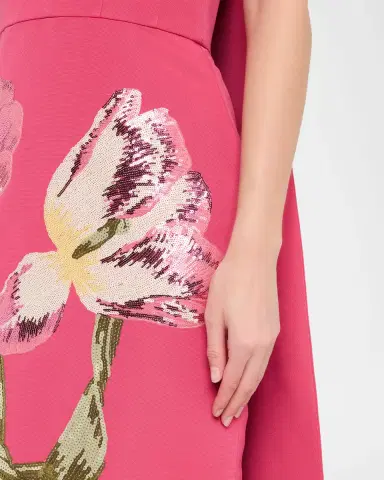 Amsale Strapless Sequined Floral Cape Column Gown | Thumbnail 5