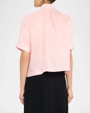 Dice Kayek Satin Bow Short-Sleeve Button-Down Top | Thumbnail 3