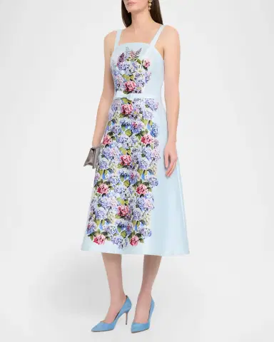 Rickie Freeman for Teri Jon Sleeveless Floral-Print Mikado Midi Dress | Thumbnail 4 Rickie Freeman for Teri Jon Sleeveless Floral-Print Mikado Midi Dress | Thumbnail 4