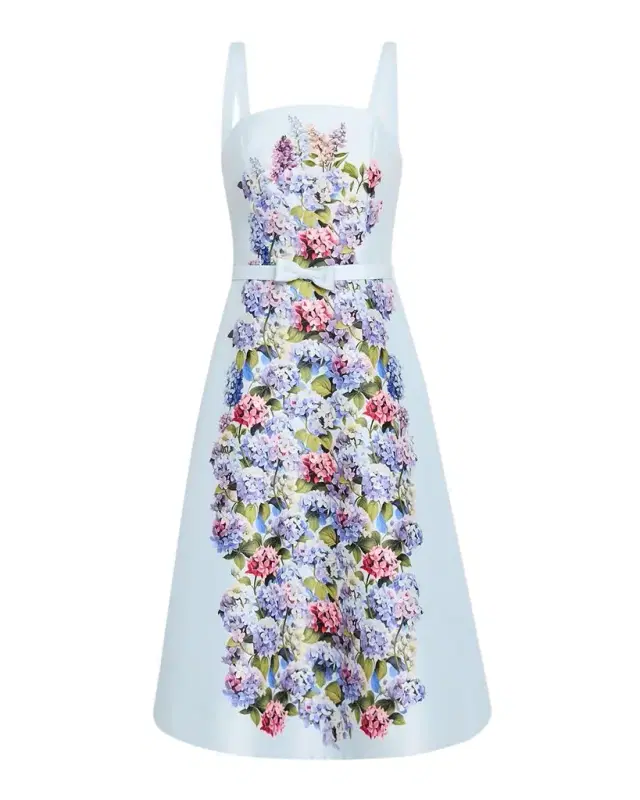 Rickie Freeman for Teri Jon Sleeveless Floral-Print Mikado Midi Dress