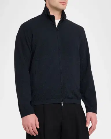 Emporio Armani Men's Textured Jersey Full-Zip Sweater | Thumbnail 4 Emporio Armani Men's Textured Jersey Full-Zip Sweater | Thumbnail 4
