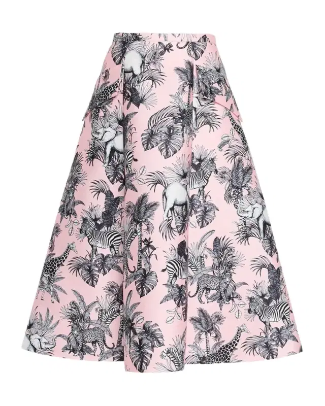 African Adventure Pocket A-Line Midi Skirt