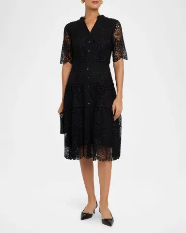 Misook Tiered Scalloped Lace Midi Dress | Thumbnail 3 Misook Tiered Scalloped Lace Midi Dress | Thumbnail 3