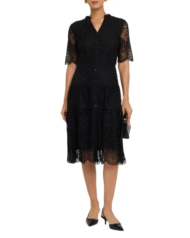 Tiered Scalloped Lace Midi Dress
