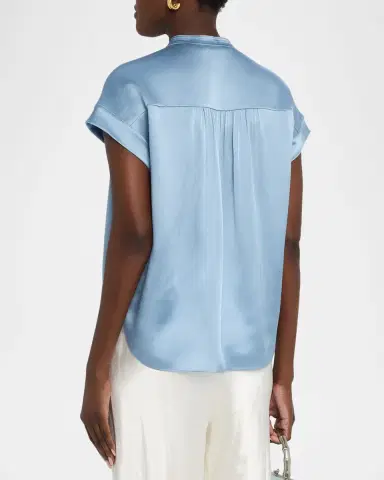 Vince Gathered Cap-Sleeve Silk Top | Thumbnail 2