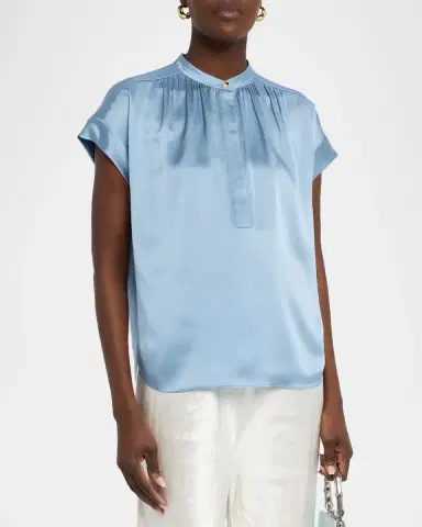 Vince Gathered Cap-Sleeve Silk Top | Thumbnail 3