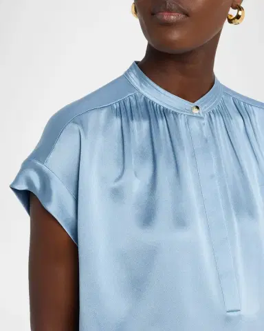 Vince Gathered Cap-Sleeve Silk Top | Thumbnail 4