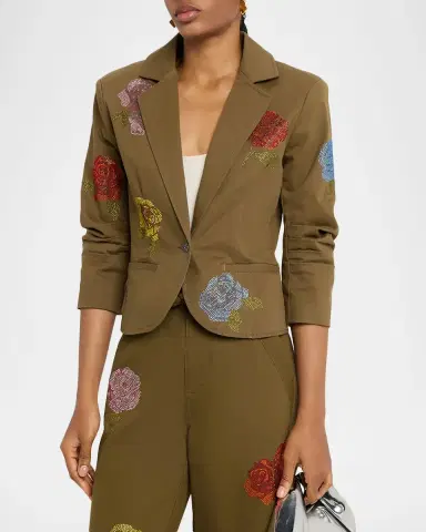Cinq à Sept Cropped Heatset Roses Blazer | Thumbnail 4