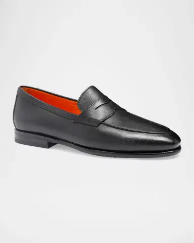 Santoni Men's Carlo Leather Penny Loafers | Thumbnail 4 Santoni Men's Carlo Leather Penny Loafers | Thumbnail 4
