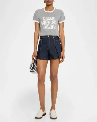 Cinq à Sept Studded Hello Bonjour Howdy Ringer Tee | Thumbnail 2 Cinq à Sept Studded Hello Bonjour Howdy Ringer Tee | Thumbnail 2