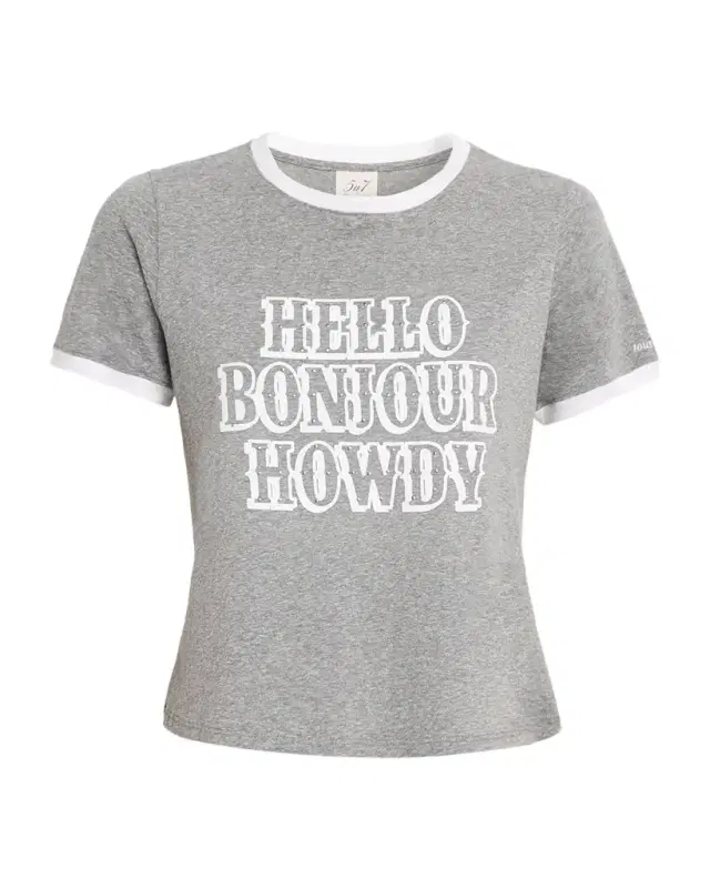Studded Hello Bonjour Howdy Ringer Tee