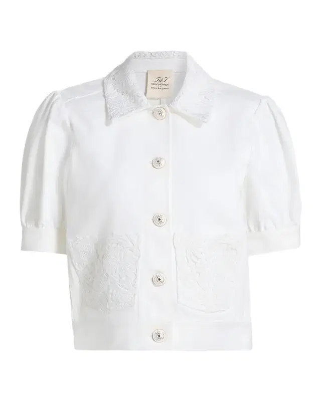 Short-Sleeve Lace Denim Jacket
