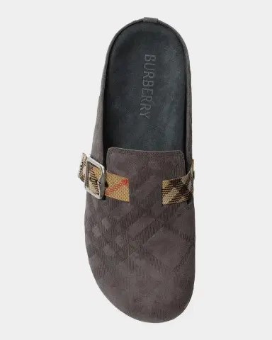 Burberry Men's Urchin Check Suede Clogs | Thumbnail 4