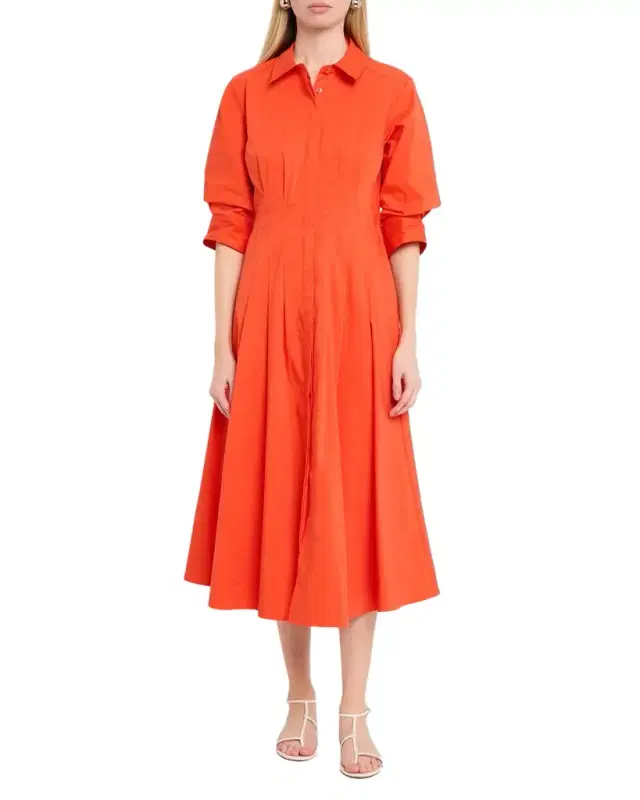 Jazz Poplin Pintuck Midi Shirtdress