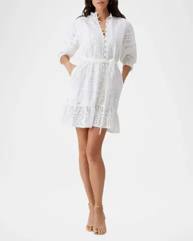 Melissa Odabash Reagan Eyelet Button-Front Mini Dress | Thumbnail 2 Melissa Odabash Reagan Eyelet Button-Front Mini Dress | Thumbnail 2