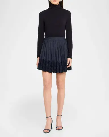 Cinq à Sept Laney Pleated Denim Lace Mini Skirt | Thumbnail 2