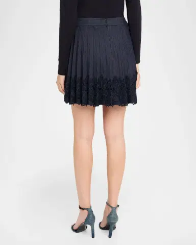 Cinq à Sept Laney Pleated Denim Lace Mini Skirt | Thumbnail 3