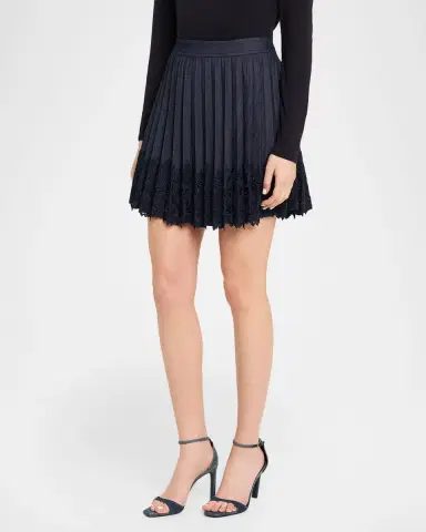 Cinq à Sept Laney Pleated Denim Lace Mini Skirt | Thumbnail 4