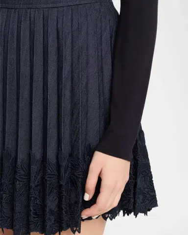 Cinq à Sept Laney Pleated Denim Lace Mini Skirt | Thumbnail 5
