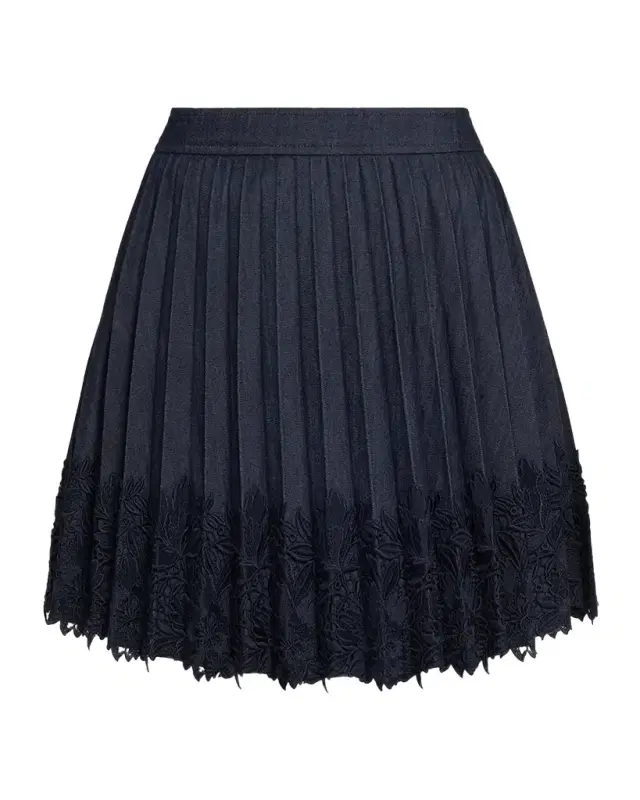Laney Pleated Denim Lace Mini Skirt
