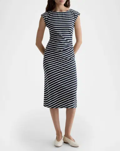AG Jeans Aja Cap-Sleeve Striped Jersey Midi Dress | Thumbnail 2