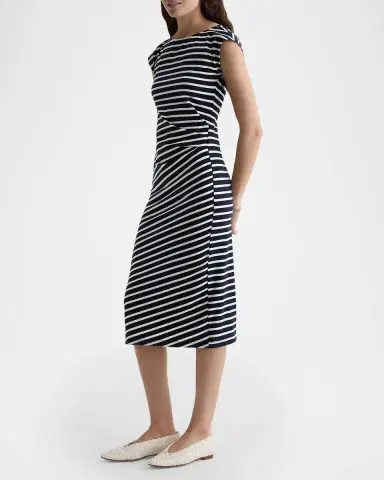 AG Jeans Aja Cap-Sleeve Striped Jersey Midi Dress | Thumbnail 4