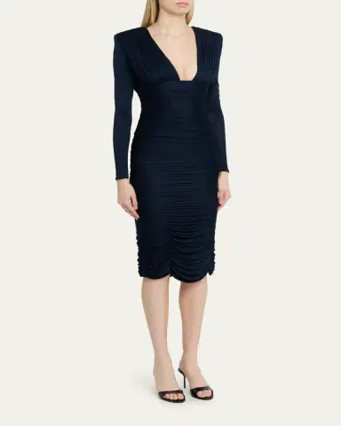 Versace Gathered Long-Sleeve Midi Dress | Thumbnail 4