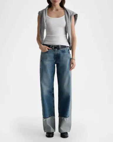 AG Jeans Adria Wide-Leg Colorblock Rigid Denim Jeans | Thumbnail 2
