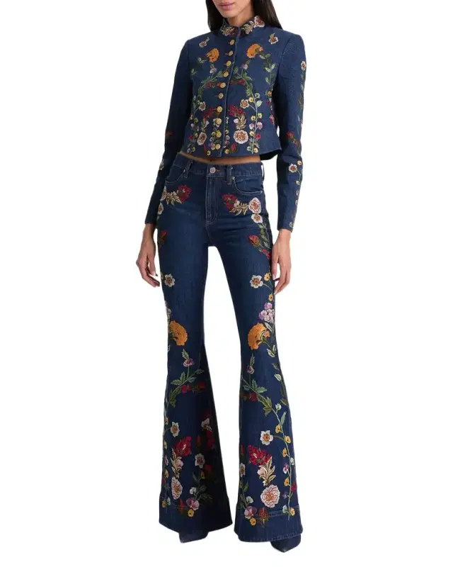 Beautiful Floral Embroidered Bell-Bottom Jeans