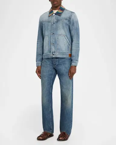 Scotch & Soda Men's Multicolor-Collar Washed Denim Jacket | Thumbnail 2 Scotch & Soda Men's Multicolor-Collar Washed Denim Jacket | Thumbnail 2