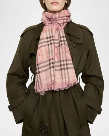 Burberry Wide EKD Check Wool Silk Scarf | Thumbnail 3 Burberry Wide EKD Check Wool Silk Scarf | Thumbnail 3