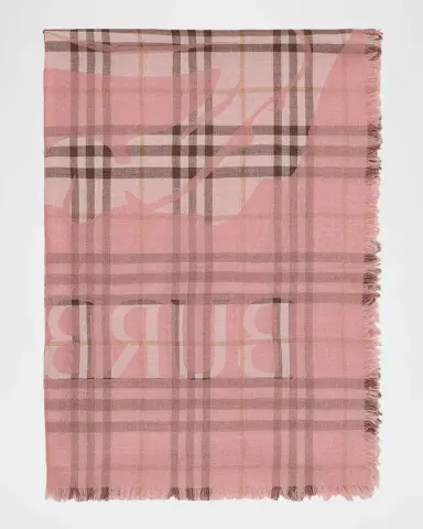 Burberry Wide EKD Check Wool Silk Scarf | Thumbnail 4 Burberry Wide EKD Check Wool Silk Scarf | Thumbnail 4