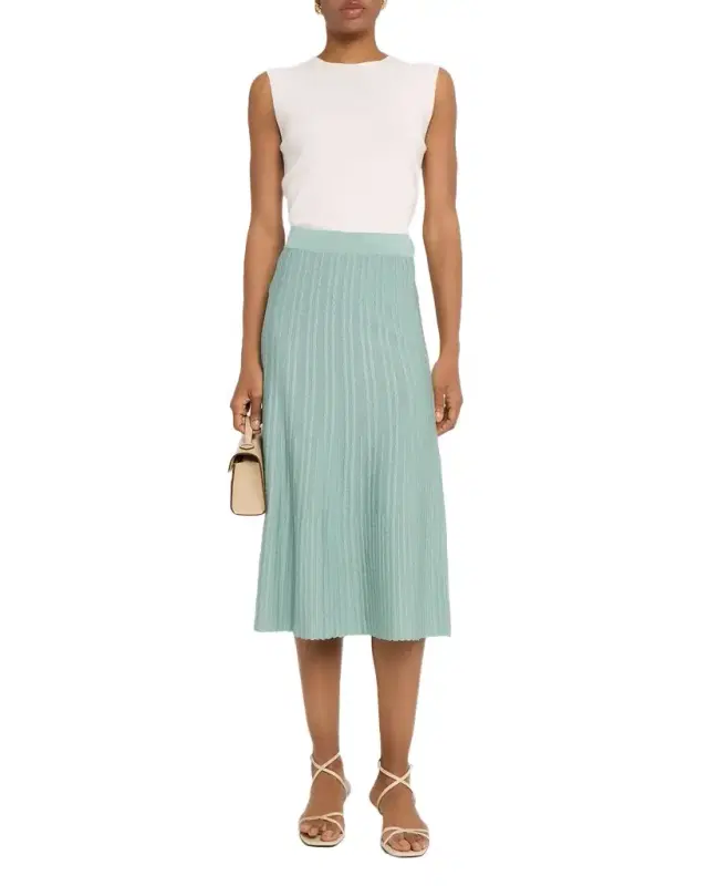 Lightweight A-Line Ribbed Knit Midi Skirt