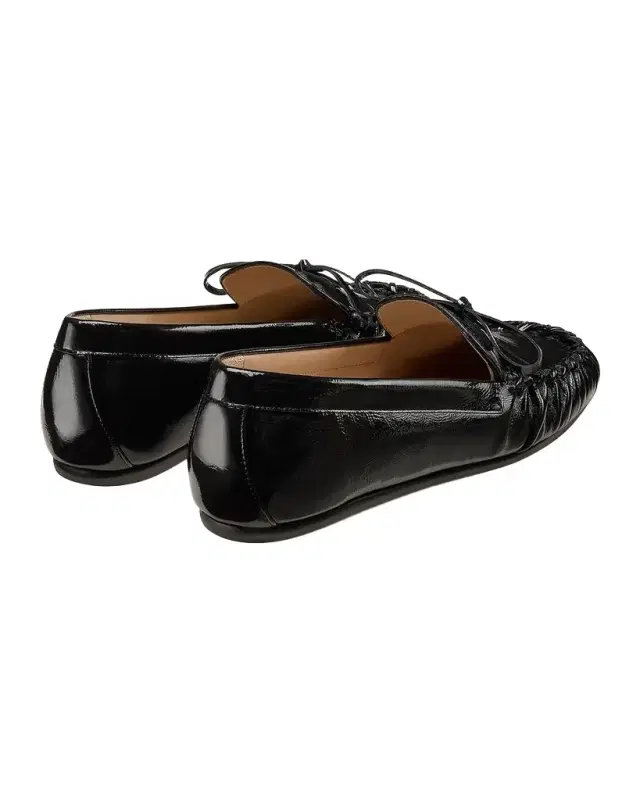 Britt Crinkled Patent Leather Bow Loafers