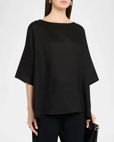 Eskandar Linen Sloped Shoulder Wide A-Line Scoop Neck Top - Mid Length | Thumbnail 4 Eskandar Linen Sloped Shoulder Wide A-Line Scoop Neck Top - Mid Length | Thumbnail 4