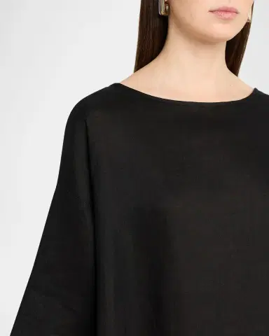 Eskandar Linen Sloped Shoulder Wide A-Line Scoop Neck Top - Mid Length | Thumbnail 5 Eskandar Linen Sloped Shoulder Wide A-Line Scoop Neck Top - Mid Length | Thumbnail 5