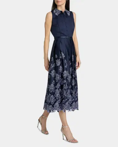 Theia Merisel Pleated Floral-Embroidered Midi Shirtdress | Thumbnail 2 Theia Merisel Pleated Floral-Embroidered Midi Shirtdress | Thumbnail 2