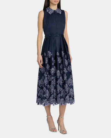 Theia Merisel Pleated Floral-Embroidered Midi Shirtdress | Thumbnail 7 Theia Merisel Pleated Floral-Embroidered Midi Shirtdress | Thumbnail 7