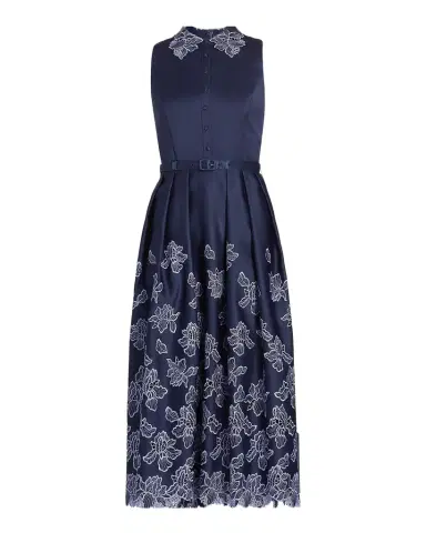 Theia Merisel Pleated Floral-Embroidered Midi Shirtdress | Thumbnail 1 Theia Merisel Pleated Floral-Embroidered Midi Shirtdress | Thumbnail 1