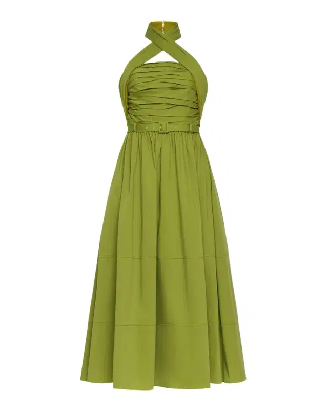 Marcie Crossover Halter Belted Midi Dress
