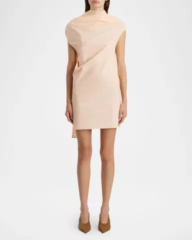 Khaite Tatia Draped Cotton Cap-Sleeve Mini Dress | Thumbnail 4