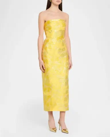 As It May Diana Strapless Floral Jacquard Midi Dress | Thumbnail 4 As It May Diana Strapless Floral Jacquard Midi Dress | Thumbnail 4