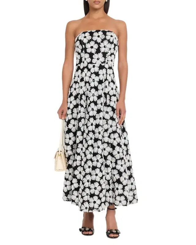 Miller Strapless Floral Tulle Chiffon Maxi Dress