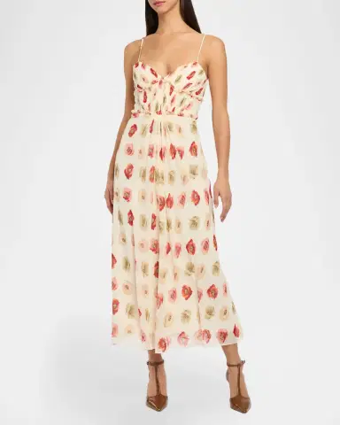 Cinq à Sept Floating Poppies Ruffle-Trim Sleeveless Midi Dress | Thumbnail 2 Cinq à Sept Floating Poppies Ruffle-Trim Sleeveless Midi Dress | Thumbnail 2
