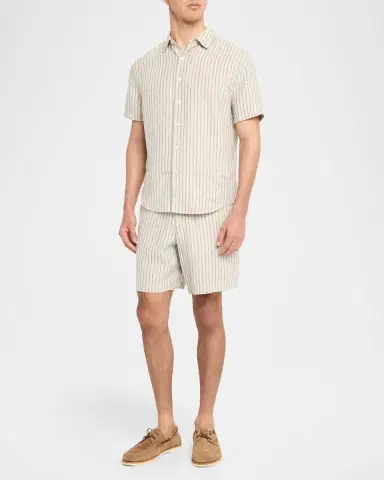 Vince Men's Ballstone Stripe Hemp Short-Sleeve Shirt | Thumbnail 2